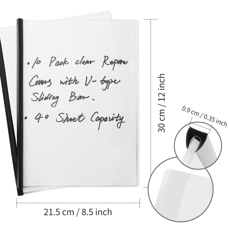 JOERSH 10Pcs Clear Report Covers with Sliding Bar, 40 Sheet Capacity Plastic Binder Paper Protector, Report Folders with Clear Cover for Resume File Documents, Black - Image 2